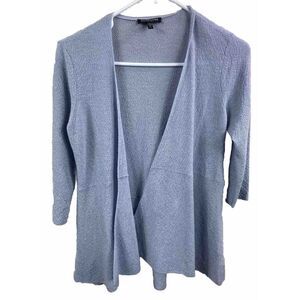 Eileen Fisher Cardigan Womens‎ Size PP Wool Blue Open Front Long Sleeve Sweater